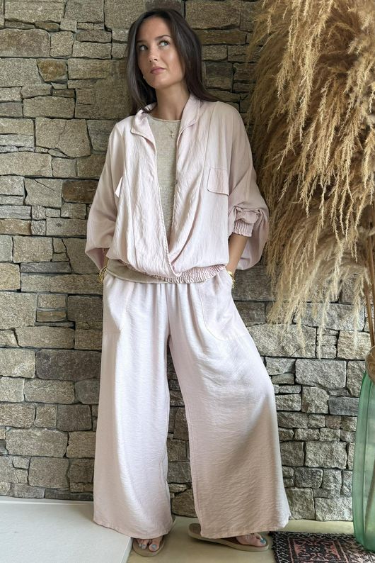 Basso Button Drape Batwing Shirt Seashell
